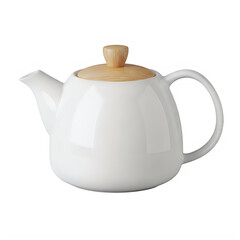 Obraz premium A white teapot with a wooden lid and handle isolated on transparent background