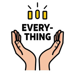 Fototapeta premium Hands Holding 'EVERY-THING' with Lightbulbs in a Creative Cartoon Illustration of Inspiration