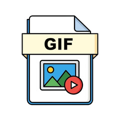 Dynamic GIF Folder Icon with Play Button Overlay, Illustrating a White File Folder, Beige Tab, Mountain Landscape, and Circular Red Play Button