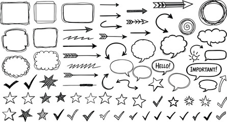 A collection of hand drawn arrows shapes and symbols for creative projects