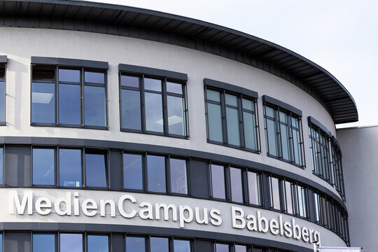 potsdam, brandenburg, germany - 11 02 2026: media campus Babelsberg potsdam sign
