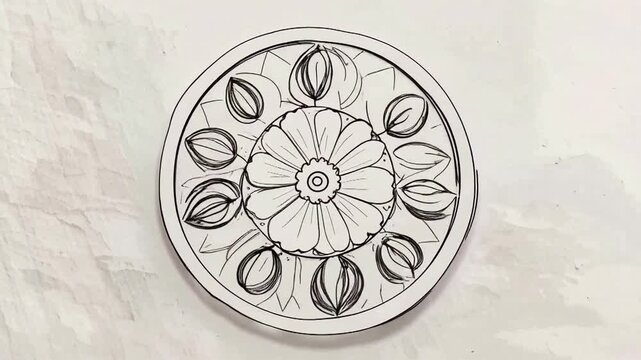 Hand drawn floral mandala plate design video.