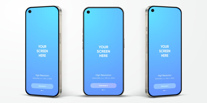 Realistic smartphone mockup. Mobile phone vector with isolated on white background. Device front view. 3D mobile phone with shadow. Realistic, high quality smart phone mockup for ui ux presentation.