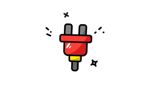Red Electrical Power Plug with Energy Sparks on Isolated White Background