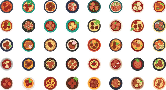 Variety of Italian pasta dishes with meatballs and sauces