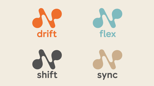 A visual composition displays four distinct logos each featuring musical note imagery paired with corresponding brand names high quality professional detailed modern elegant stylish clean crisp