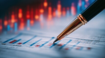 A pen is writing on a piece of paper with a graph