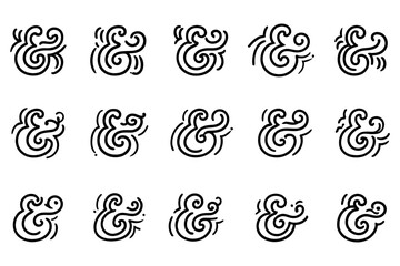Ampersand Symbol Variations in Black and White Flat Design vector illustration