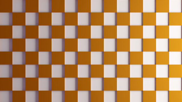 3D deep safron and white checkered pattern board, pattern background