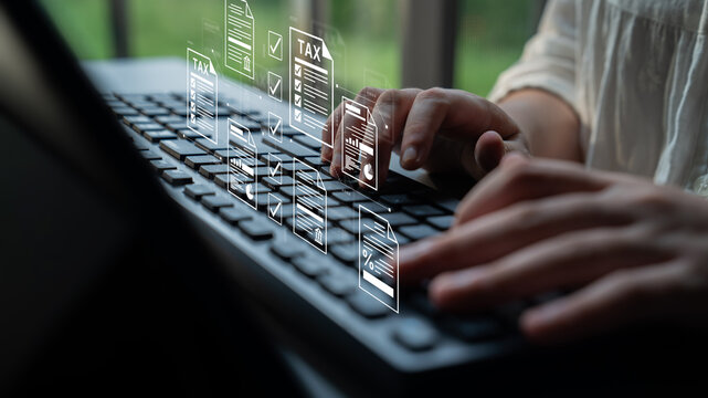 A concept of the tax compliance process. This shows the auditing and verification of various financial documents and forms to ensure regulatory adherence for business accounting. Fermion
