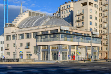 Obraz premium Udarnik Cinema historic constructivist building in Moscow, iconic Soviet era architecture landmark in city center Russia