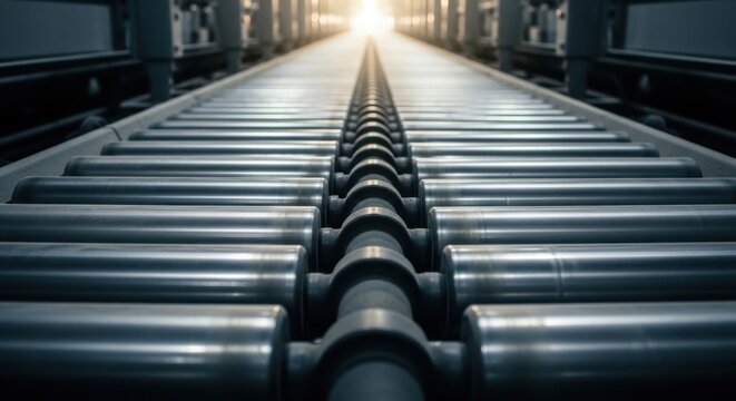 Industrial Conveyor Belt System in Factory Production Line.