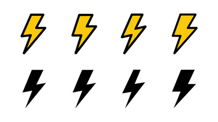 A simple graphic displays eight lightning bolt icons arranged in two rows of four utilizing both yellow and black color schemes high quality professional detailed modern