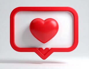 A vibrant, red heart resides within a stylized, speech bubble-like shape, set against a pristine white backdrop. The design has a 3D aesthetic