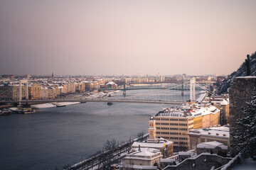 Winter Panorama of Budapest with Elisabeth Bridge and Danube River