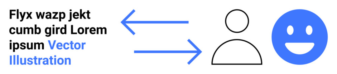 Obraz premium Customer feedback, user communication, exchange of ideas, emotional response, teamwork, connectivity. A person icon connected to a happy face by arrows. Communication and feedback concept