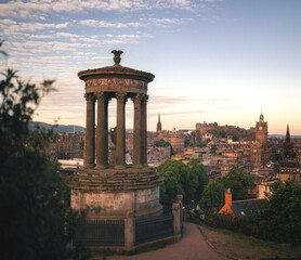 Calton Hill with Dugald Stewart Monument at Sunset, Edinburgh