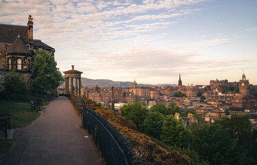Calton Hill with Dugald Stewart Monument at Sunset, Edinburgh