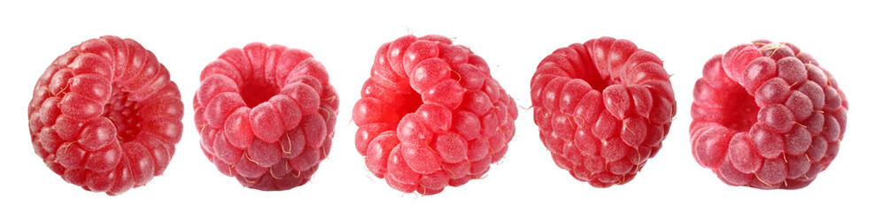 Collection of fresh ripe raspberries isolated on white