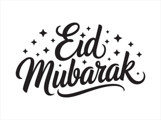 Fototapeta premium Eid Mubarak Calligraphy Typography Design, Eid Mubarak hand lettering typography with stars isolated on white background