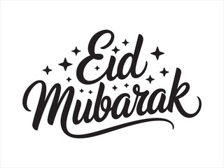 Fototapeta premium Eid Mubarak Calligraphy Typography Design, Eid Mubarak hand lettering typography with stars isolated on white background