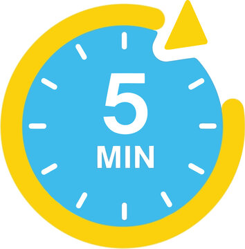 Blue and yellow five minute timer symbol for countdown or duration tracking.