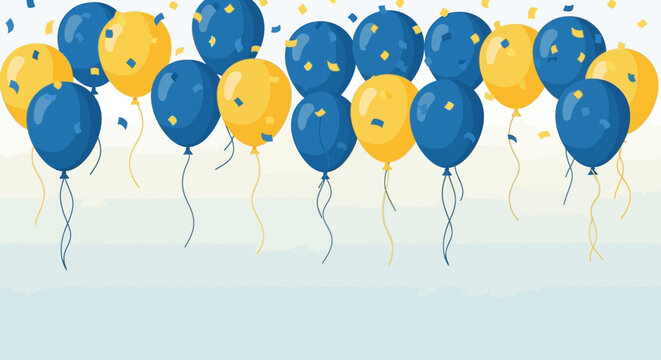 Celebrating World Down Syndrome Day with blue and yellow balloons flying down in a joyful scene