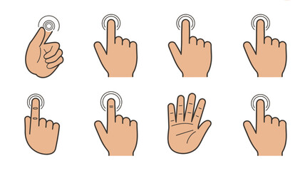 Fototapeta premium This image displays a series of cartoon hands making different gestures including pointing tapping and open palm presentations high quality professional detailed modern elegant stylish clean