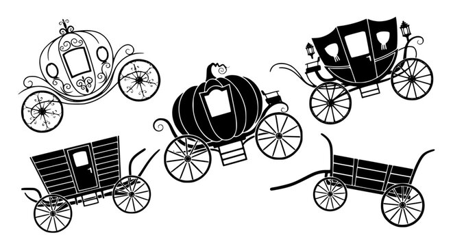 Fairy tale carriage silhouette collection princess pumpkin coach vector