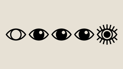 Obraz premium A series of five black stylized eyes are displayed in a horizontal row progressing from simple to complex designs high quality professional detailed modern elegant stylish