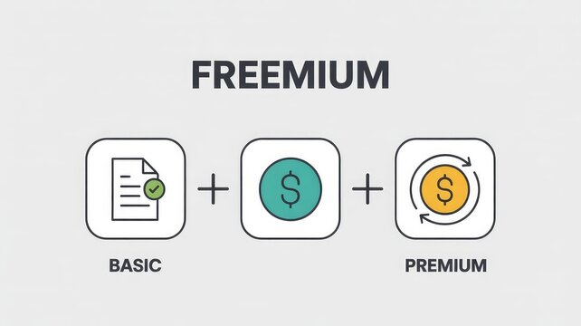 Conceptual diagram illustrating the freemium business model where a basic service combined with a payment option results in a premium offering for users