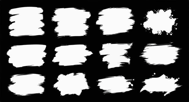 Ensemble de coups de pinceau blancs sur fond noir, parfaits pour le design graphique.