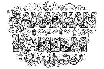 Artistic Ramadan letters with minimalist line art style