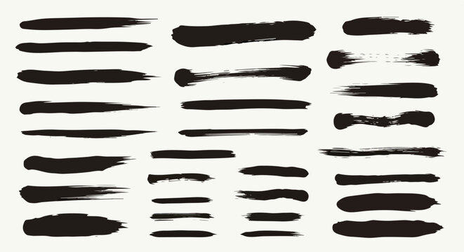 Ensemble de coups de pinceau et de lignes abstraites noires sur fond blanc, style calligraphique