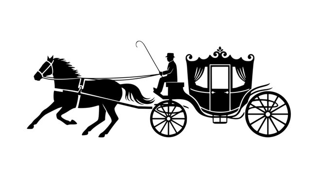 Running horse carriage silhouette royal coachman vector graphic