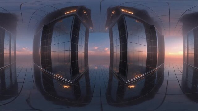 Surreal corridor of floating mirrors reflecting impossible skies with luminous symmetry and infinite perspectives.