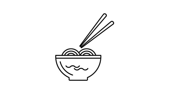 Noodle bowl vector illustration in outline style with simple and clean lines, depicting a bowl of noodles with chopsticks