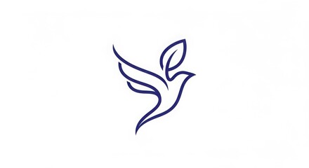Obraz premium Minimalist Dove Logo Design with Leaf, Simple Bird Icon, Blue Line Art on White