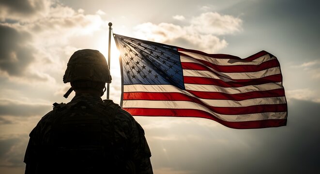 Memorial day tribute honoring fallen heroes with american flag and soldier silhouette