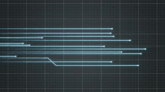 Digital data visualization on a grid background showcasing technology and innovation in a futuristic setting from a straightforward viewpoint