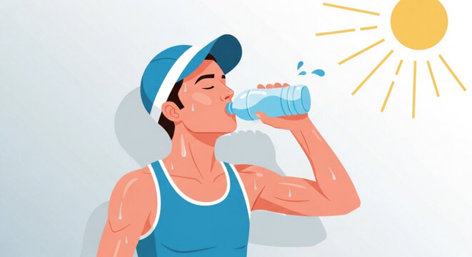 Man drinking water from a bottle on a hot sunny day feeling hydrated and refreshed