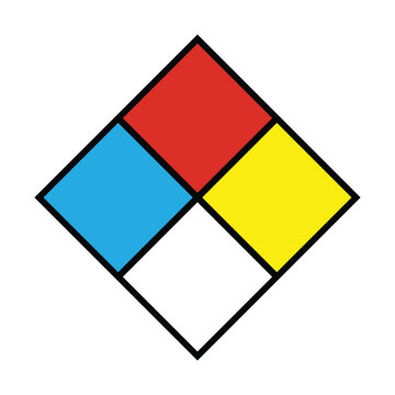 NFPA 704 Hazard Diamond Sign &ndash; Fire Safety Chemical Identification Label with Flammability, Health, Reactivity and Special Risk Color Code Symbol Isolated on Light Background