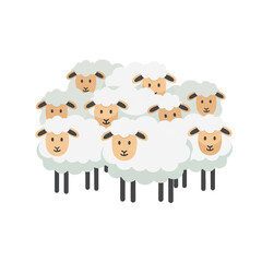 Obraz premium Cartoon Sheep Herd Illustration with White Background.