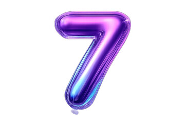 Purple metallic shiny balloon number 7 with transparent background