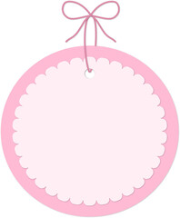 Pink Scalloped Circle Tag With Bow