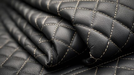 Fototapeta premium Close-up View of Diamond-Quilted Brown Leather Texture on a Lounge Sofa With a Backdrop of Charcoal-Grey Void