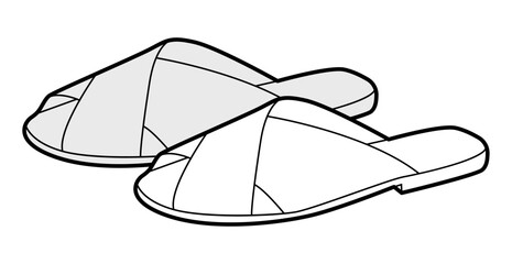 Slide sandal shoe women sketch pair. Cross strap open toe sandal for summer beach casual outfit. Technical fashion illustration CAD mockup vector man unisex isolated classic style. © Vectoressa