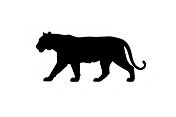 Fototapeta premium Silent Stride: A sleek, black silhouette of a tiger strides confidently, embodying power and grace against a backdrop of stark contrast.