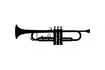Naklejka premium Trumpet Silhouette: A stark black silhouette of a trumpet, poised in artistic simplicity. A tribute to music's universal language.