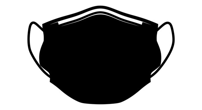 A clean, modern silhouette of a black surgical mask with ear loops, perfect for health and safety illustrations